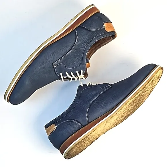 Johnston &amp; Murphy Ashby Plain Toe Navy Blue Nubuck Leather Lace Up Oxford Shoe