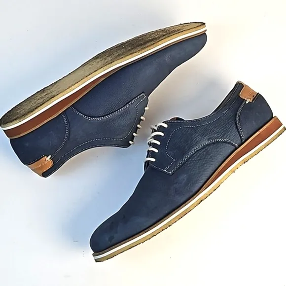 Johnston &amp; Murphy Ashby Plain Toe Navy Blue Nubuck Leather Lace Up Oxford Shoe