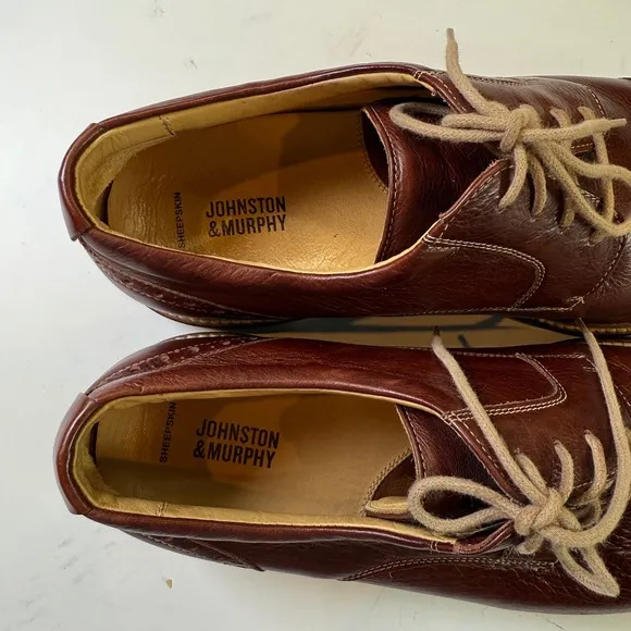 JOHNSTON &amp; MURPHY Barlow Cap Toe Lace Up Sheepskin Dress Shoes Brown Size 12