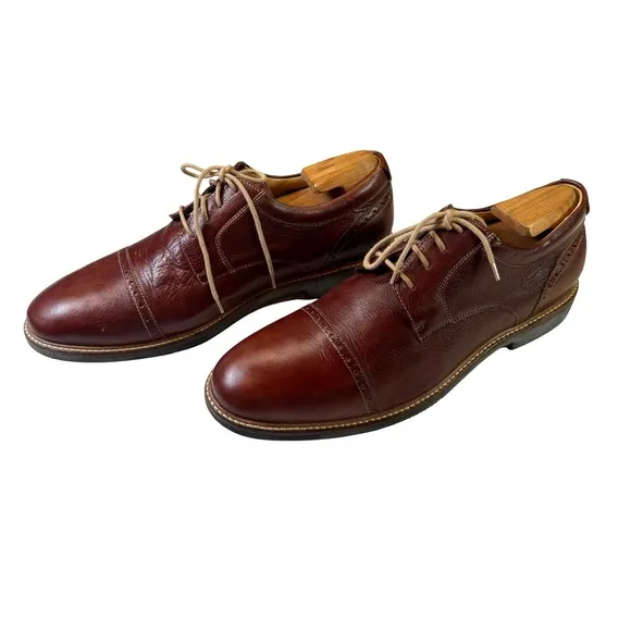 JOHNSTON &amp; MURPHY Barlow Cap Toe Lace Up Sheepskin Dress Shoes Brown Size 12