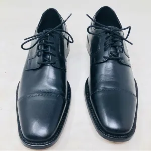 Johnston &amp; Murphy Black Leather Cap Toe Oxfords