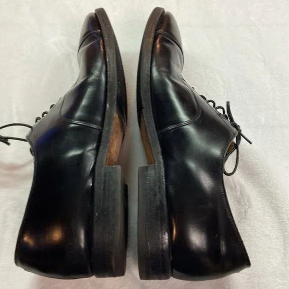 Johnston &amp; Murphy Black Leather Lace Up Black Cap Toe Oxfords Size 15 Preowned