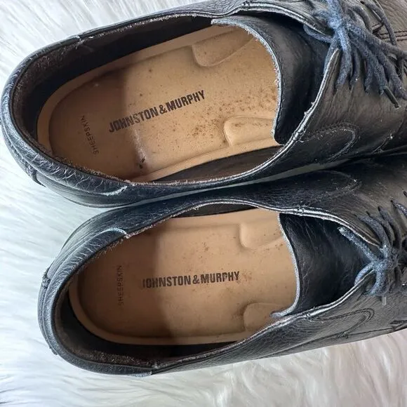 Johnston &amp; Murphy Black Sheepskin Leather Lace-Up Cap Toe Oxfords Size 12
