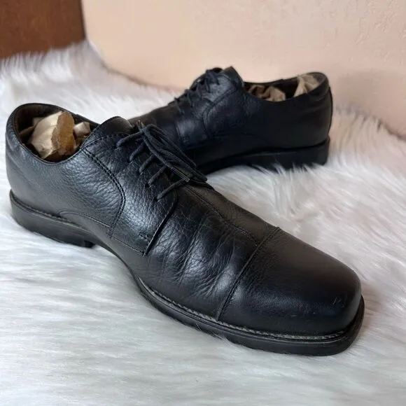 Johnston &amp; Murphy Black Sheepskin Leather Lace-Up Cap Toe Oxfords Size 12