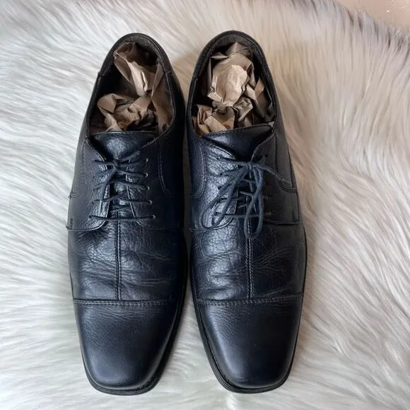 Johnston &amp; Murphy Black Sheepskin Leather Lace-Up Cap Toe Oxfords Size 12