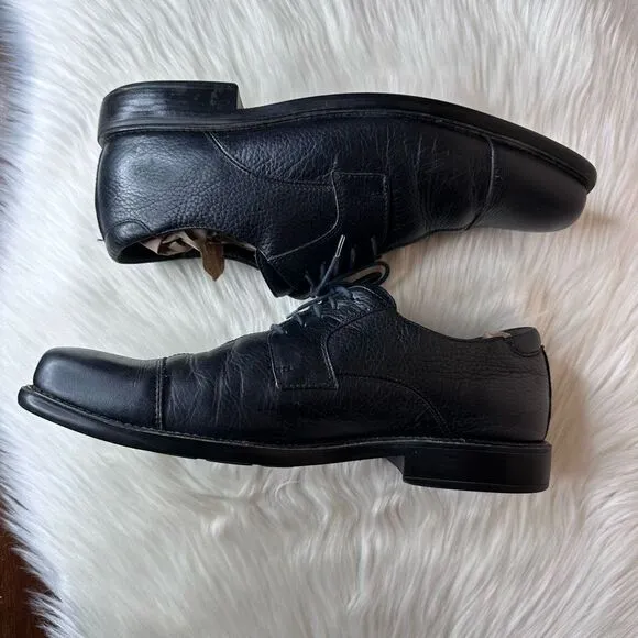 Johnston &amp; Murphy Black Sheepskin Leather Lace-Up Cap Toe Oxfords Size 12