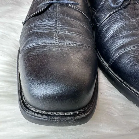 Johnston &amp; Murphy Black Sheepskin Leather Lace-Up Cap Toe Oxfords Size 12