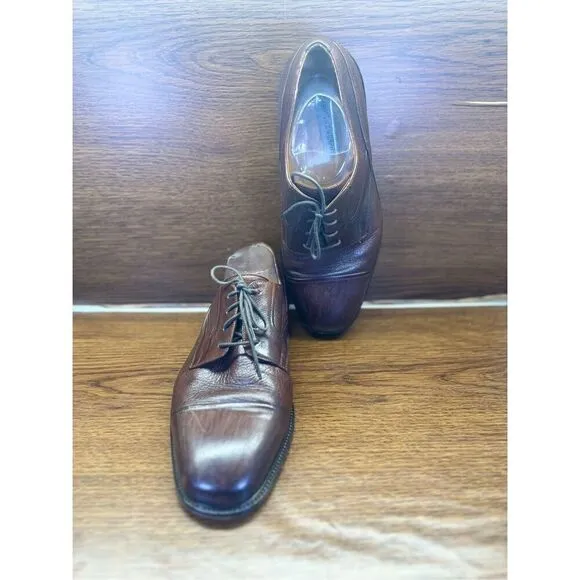 Johnston &amp; Murphy Brown Cap Toe Oxfords Italy Mens 10.5 W