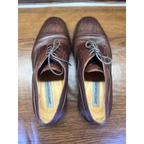 Johnston &amp; Murphy Brown Cap Toe Oxfords Italy Mens 10.5 W