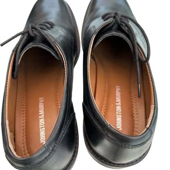 JOHNSTON &amp; MURPHY CARLSON BLACK PLAIN-TOE DERBY OXFORDS SIZE 11.5