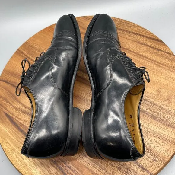 Johnston &amp; Murphy Heritage Oxfords Mens 10D Black Leather Cap Toe Dress Shoe USA