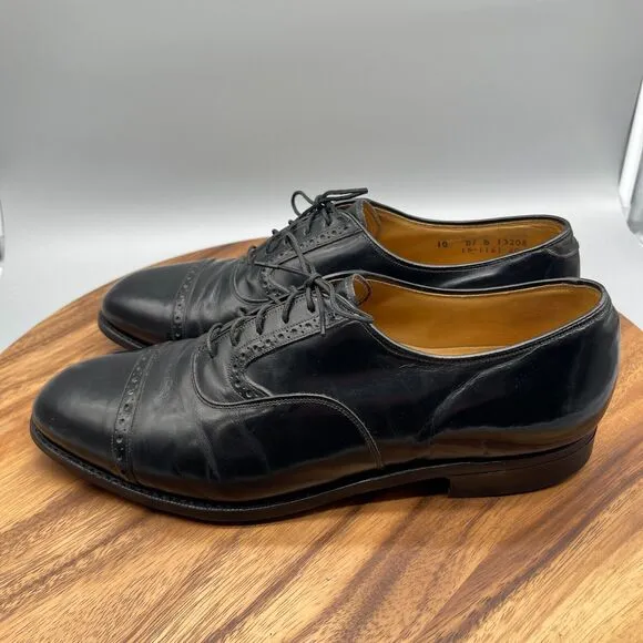 Johnston &amp; Murphy Heritage Oxfords Mens 10D Black Leather Cap Toe Dress Shoe USA