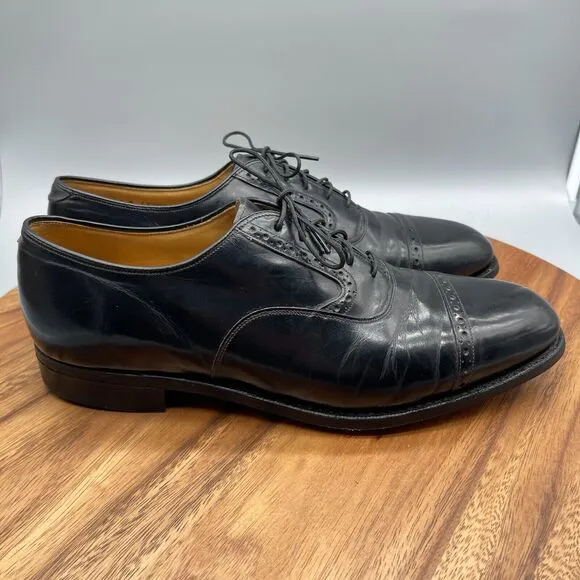 Johnston &amp; Murphy Heritage Oxfords Mens 10D Black Leather Cap Toe Dress Shoe USA