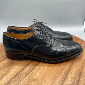 Johnston &amp; Murphy Heritage Oxfords Mens 10D Black Leather Cap Toe Dress Shoe USA