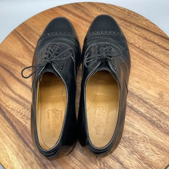 Johnston &amp; Murphy Heritage Oxfords Mens 10D Black Leather Cap Toe Dress Shoe USA