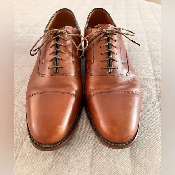 Johnston &amp; Murphy Men 10.5 Tan Italian Leather Melton Cap Toe Oxfords Orig $190