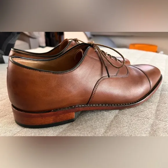 Johnston &amp; Murphy Men 10.5 Tan Italian Leather Melton Cap Toe Oxfords Orig $190