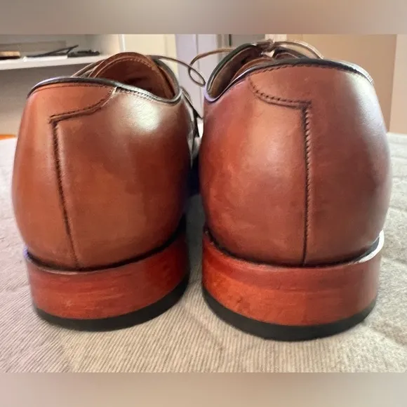 Johnston &amp; Murphy Men 10.5 Tan Italian Leather Melton Cap Toe Oxfords Orig $190
