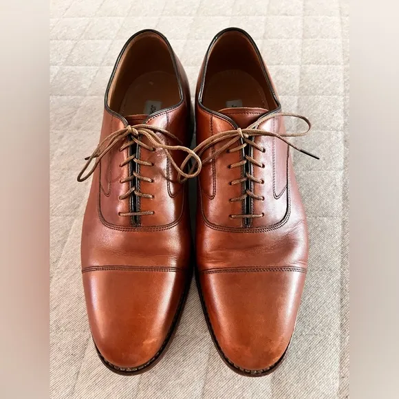 Johnston &amp; Murphy Men 10.5 Tan Italian Leather Melton Cap Toe Oxfords Orig $190
