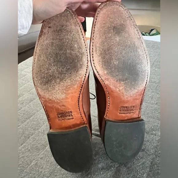Johnston &amp; Murphy Men 10.5 Tan Italian Leather Melton Cap Toe Oxfords Orig $190