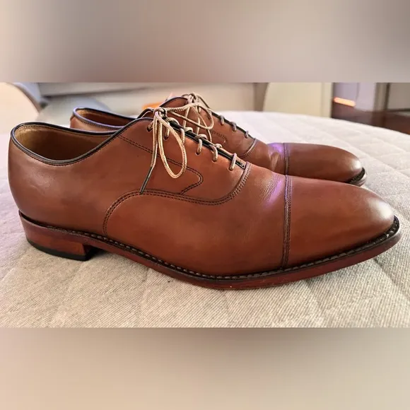 Johnston &amp; Murphy Men 10.5 Tan Italian Leather Melton Cap Toe Oxfords Orig $190