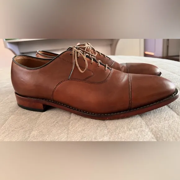 Johnston &amp; Murphy Men 10.5 Tan Italian Leather Melton Cap Toe Oxfords Orig $190