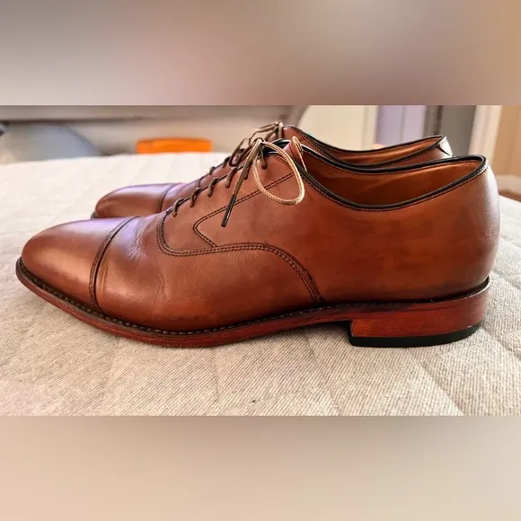 Johnston &amp; Murphy Men 10.5 Tan Italian Leather Melton Cap Toe Oxfords Orig $190