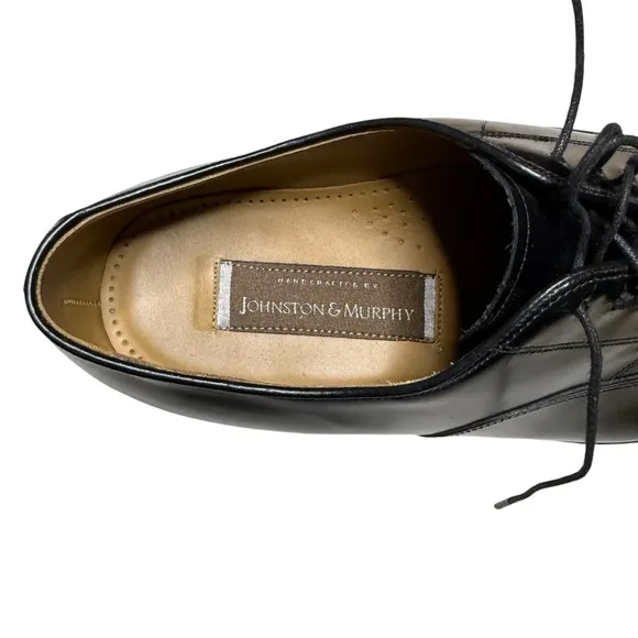 Johnston &amp; Murphy Men's Black Melton Oxfords Cap Toe Leather Shoes Size 10