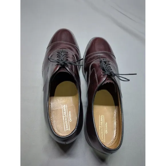 Johnston &amp; Murphy Mens Cap Round Toe Oxfords Mahogany Leather USA Made Size 12