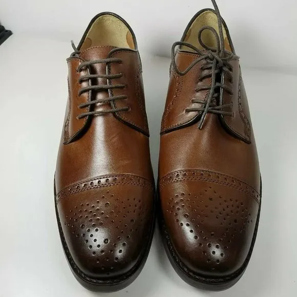 Johnston &amp; Murphy Mens shoes oxfords Halford brown leather Cap-Toe sz 8 new
