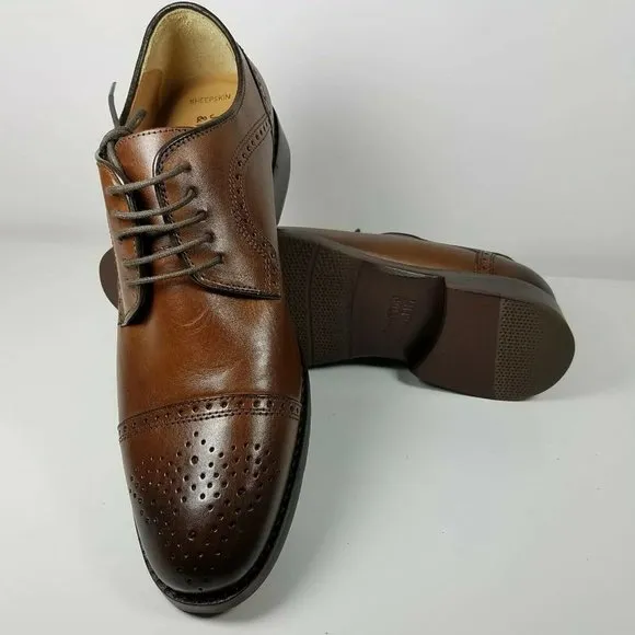 Johnston &amp; Murphy Mens shoes oxfords Halford brown leather Cap-Toe sz 8 new