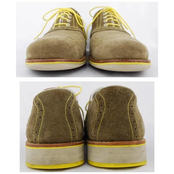 Johnston &amp; Murphy Men's Taupe Suede Sheepskin Brogue Wingtip Oxfords