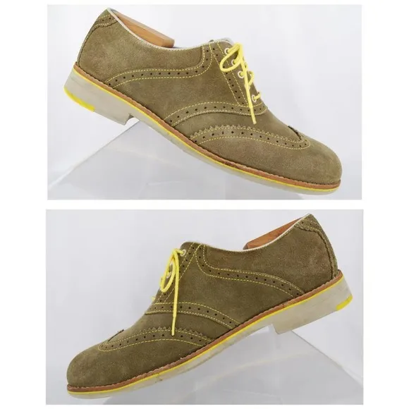 Johnston &amp; Murphy Men's Taupe Suede Sheepskin Brogue Wingtip Oxfords