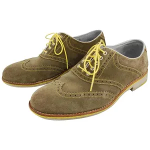 Johnston &amp; Murphy Men's Taupe Suede Sheepskin Brogue Wingtip Oxfords