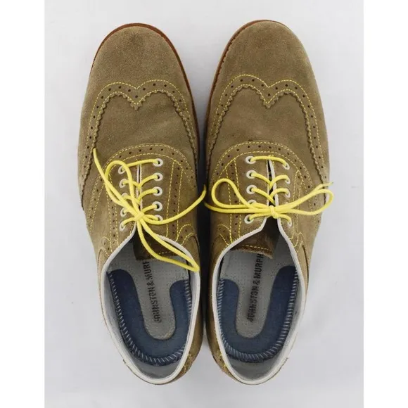 Johnston &amp; Murphy Men's Taupe Suede Sheepskin Brogue Wingtip Oxfords