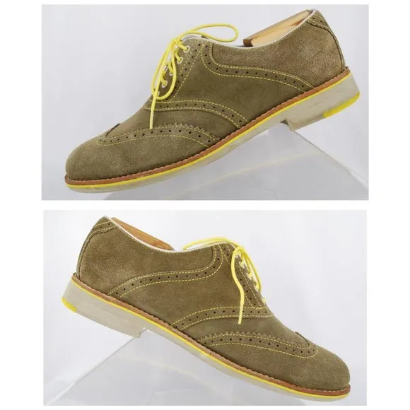 Johnston &amp; Murphy Men's Taupe Suede Sheepskin Brogue Wingtip Oxfords