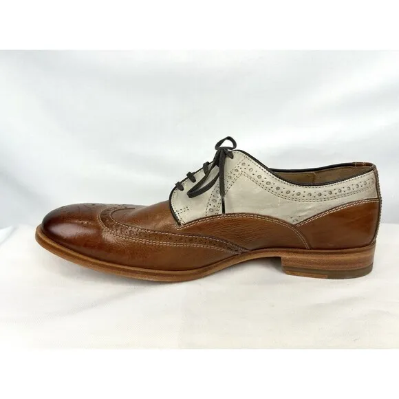 Johnston &amp; Murphy Mens Wingtip Oxfords 11.5 M Brown Leather Dress Shoes Two Tone