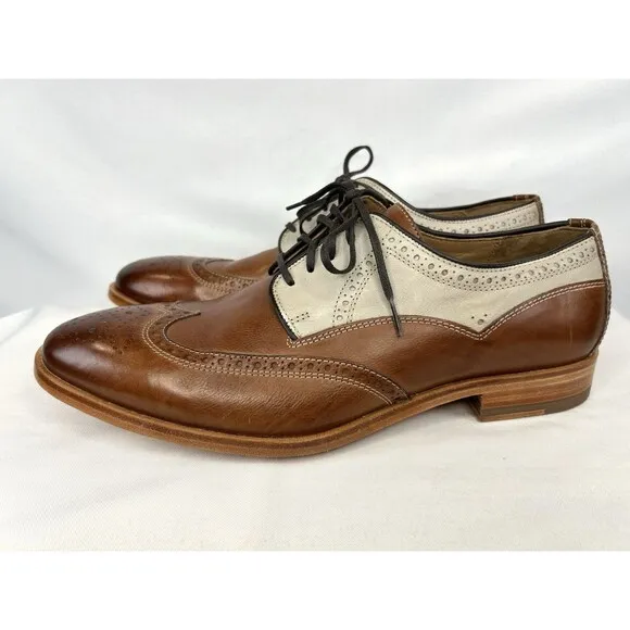 Johnston &amp; Murphy Mens Wingtip Oxfords 11.5 M Brown Leather Dress Shoes Two Tone