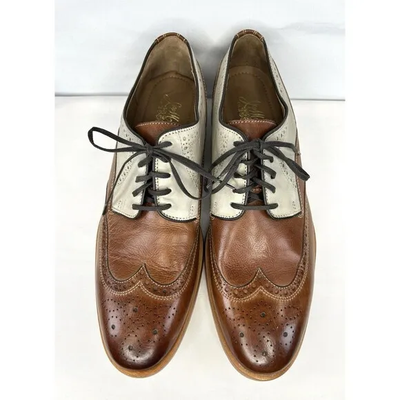 Johnston &amp; Murphy Mens Wingtip Oxfords 11.5 M Brown Leather Dress Shoes Two Tone