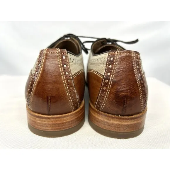 Johnston &amp; Murphy Mens Wingtip Oxfords 11.5 M Brown Leather Dress Shoes Two Tone
