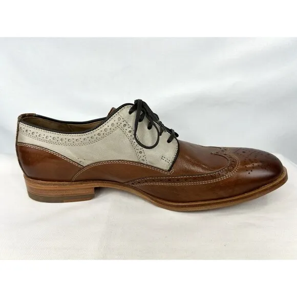 Johnston &amp; Murphy Mens Wingtip Oxfords 11.5 M Brown Leather Dress Shoes Two Tone