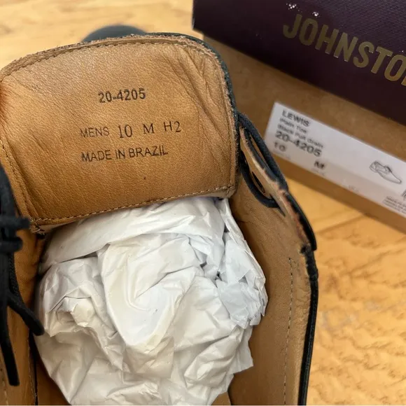 Johnston &amp; Murphy NIB 10 Black Lewis Lace Up Oxfords Leather Shoe Plain Toe