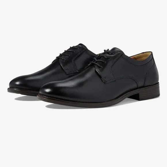 Johnston &amp; Murphy NIB 10 Black Lewis Lace Up Oxfords Leather Shoe Plain Toe