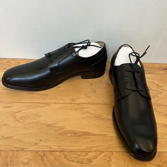 Johnston &amp; Murphy NIB 10 Black Lewis Lace Up Oxfords Leather Shoe Plain Toe
