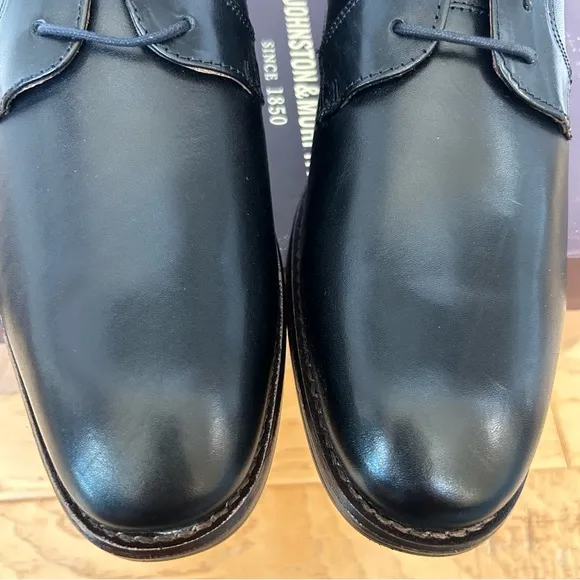 Johnston &amp; Murphy NIB 10 Black Lewis Lace Up Oxfords Leather Shoe Plain Toe