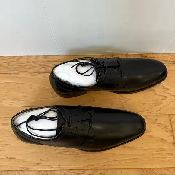 Johnston &amp; Murphy NIB 10 Black Lewis Lace Up Oxfords Leather Shoe Plain Toe
