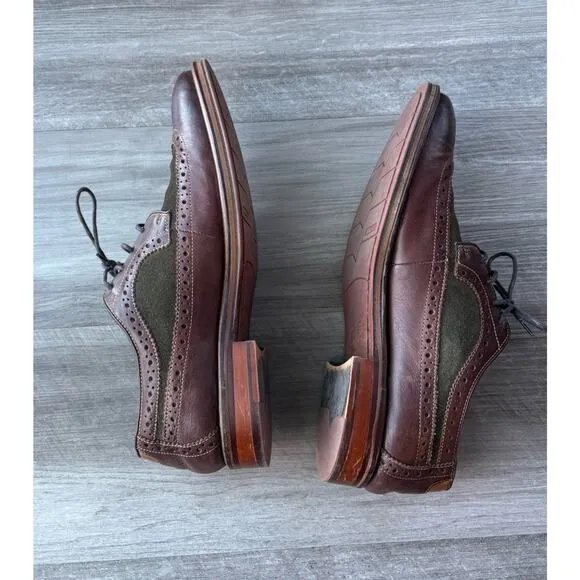 Johnston &amp; Murphy Warner Wingtip Oxfords Size 9.5 Leather Suede Two Tone Shoes