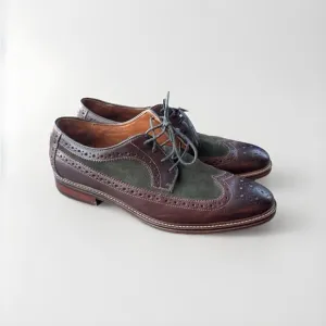 Johnston &amp; Murphy Warner Wingtip Oxfords Size 9.5 Leather Suede Two Tone Shoes