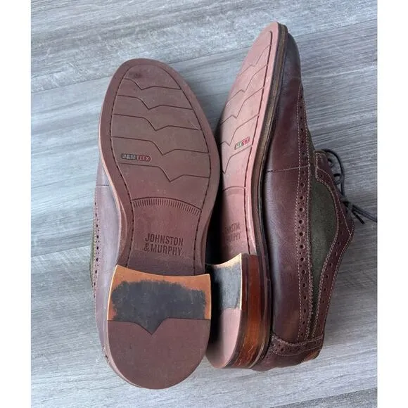 Johnston &amp; Murphy Warner Wingtip Oxfords Size 9.5 Leather Suede Two Tone Shoes