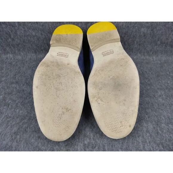 Johnston &amp; Murphy Wingtip Oxford Suede Shoes Blue 12M Sheepskin Flex Yellow Trim